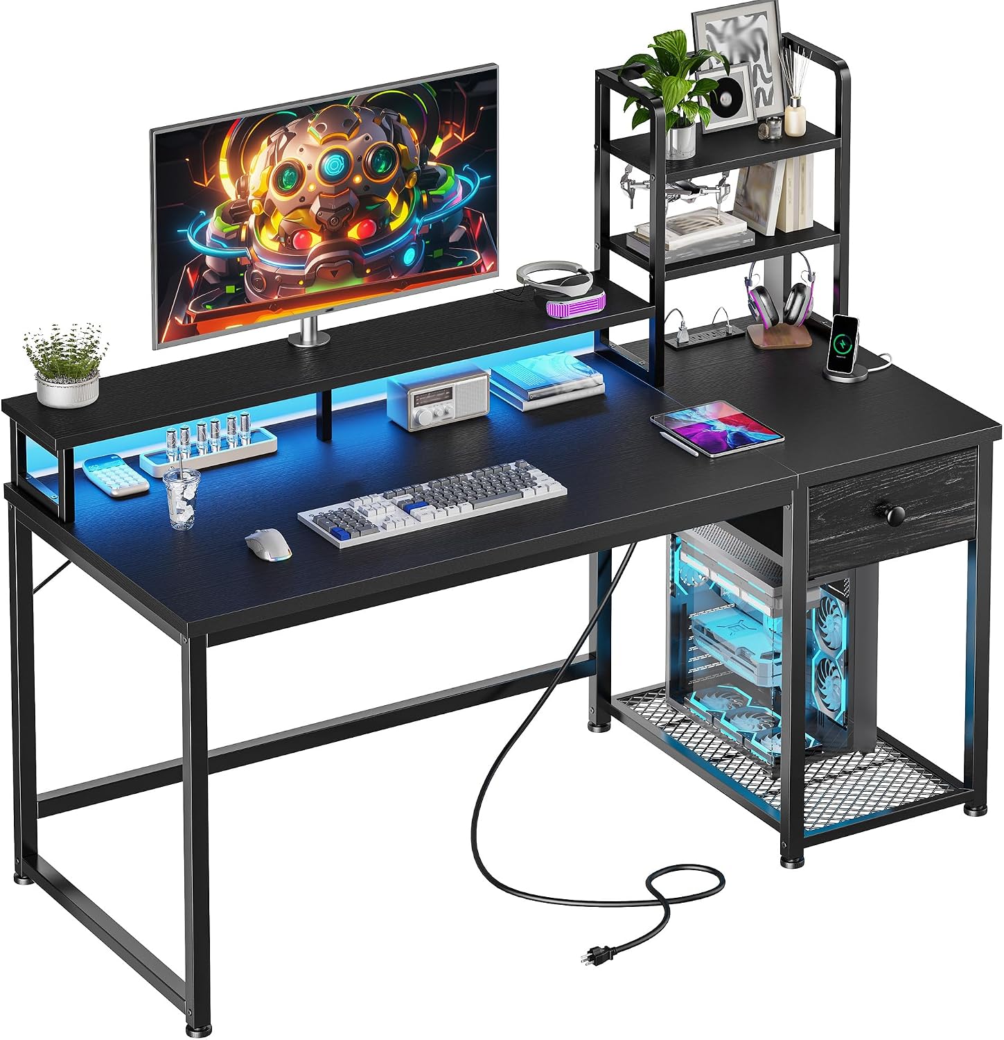 Usb Hub Gaming - 44 inch gamingbureau met bovenkast, 1